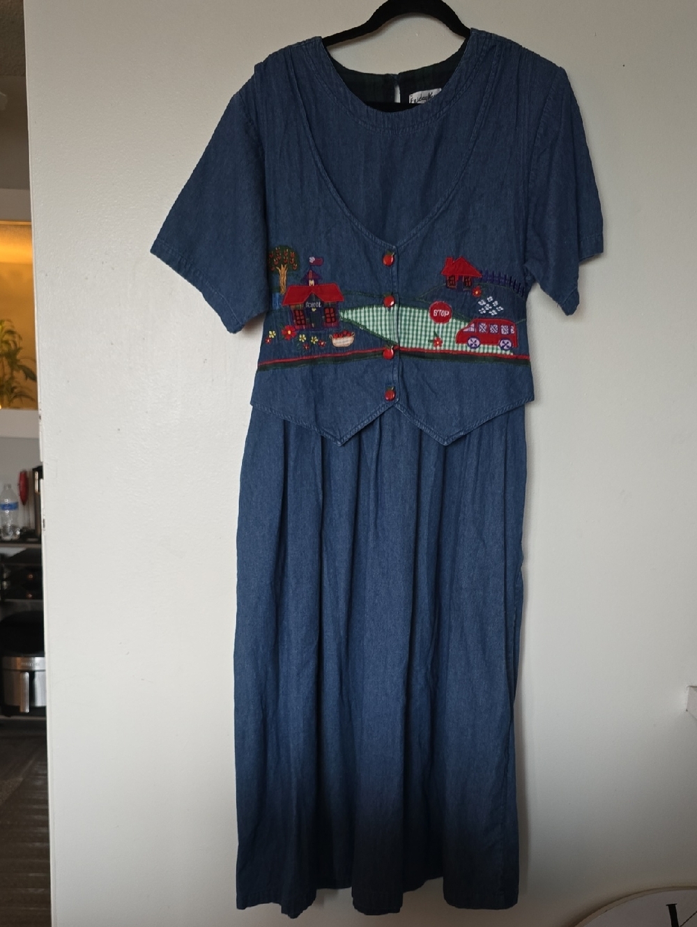 Blue Embroidered Denim-Style Women’s Dress